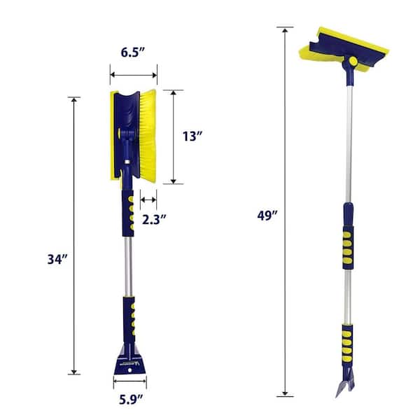Colossal Extendable 34 in. to 49 in. Swivel Head Snow Brush with Ice Scraper and Squeegee (2-Pack)