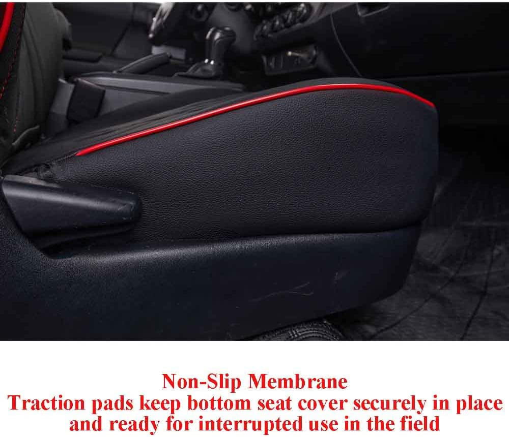 EKR Custom Fit Tacoma Leather Car Seat Covers for Toyota Tacoma 2016 2017 2018 2019 2020 2021 2022 2023 /Double Cab - Full Set,Leather(Black with Red Trim)