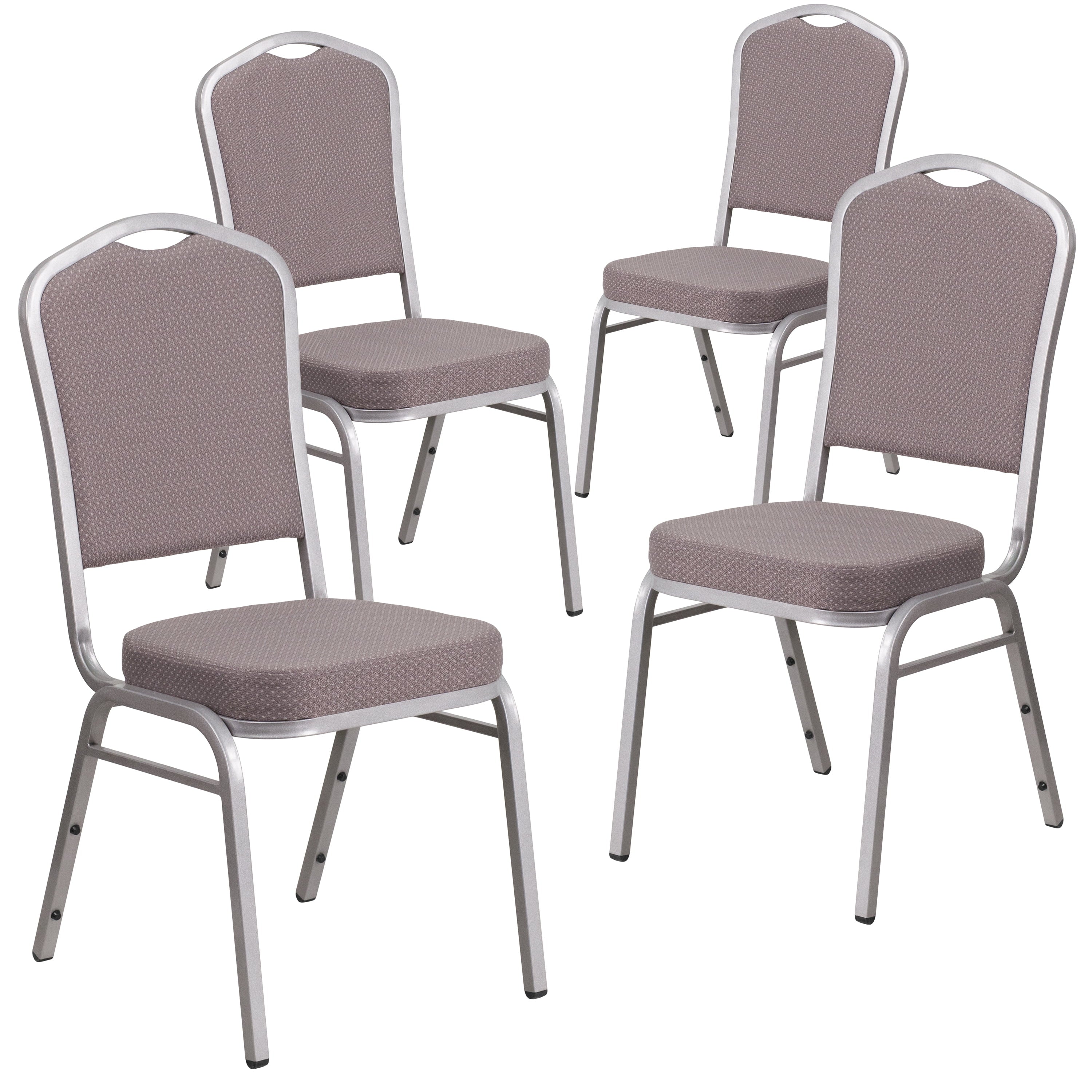 Flash Furniture 4 Pack HERCULES Series Crown Back Stacking Banquet Chair in Black Patterned Fabric - Gold Vein Frame