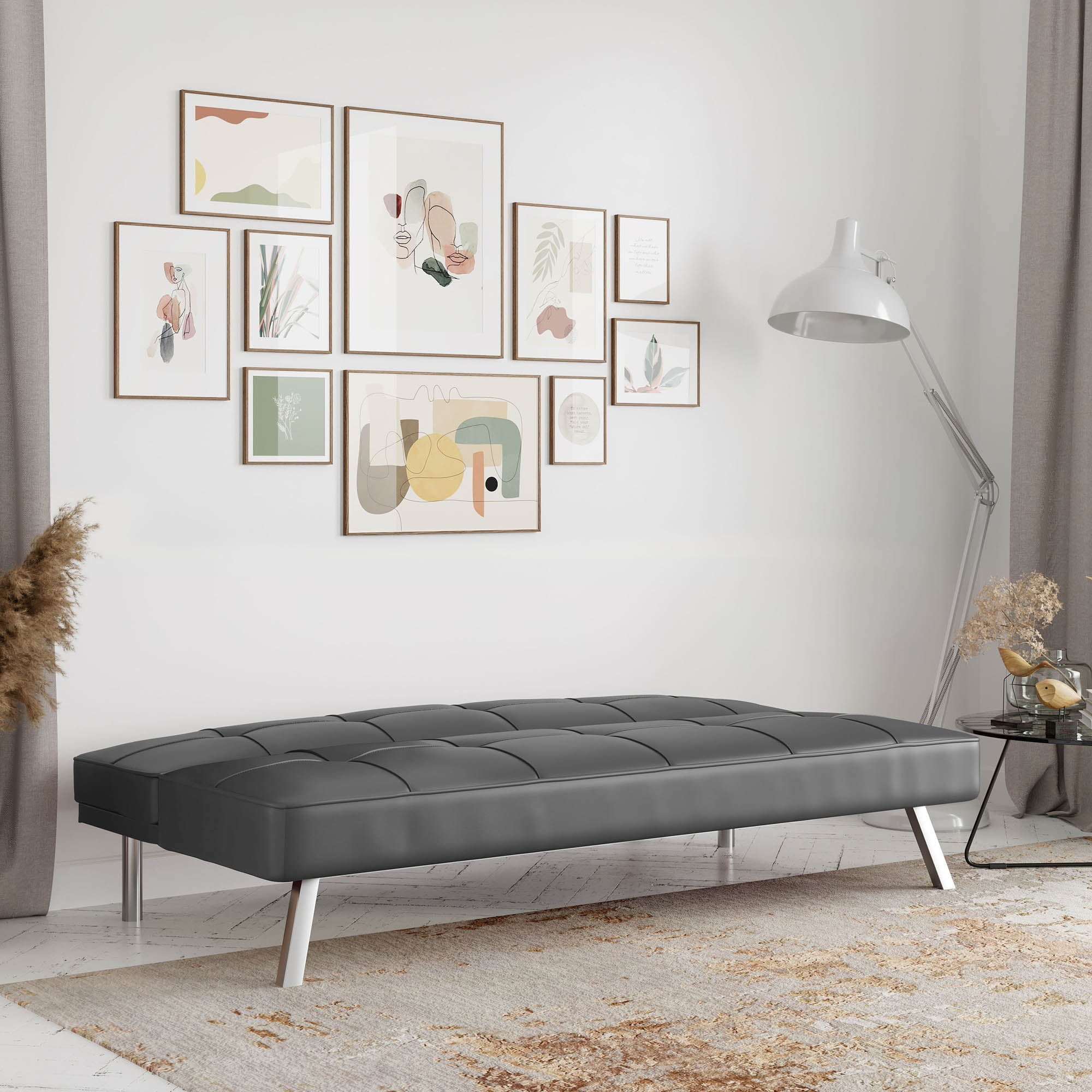 Serta Chelsea Modern Futon, Dark Grey Faux Leather