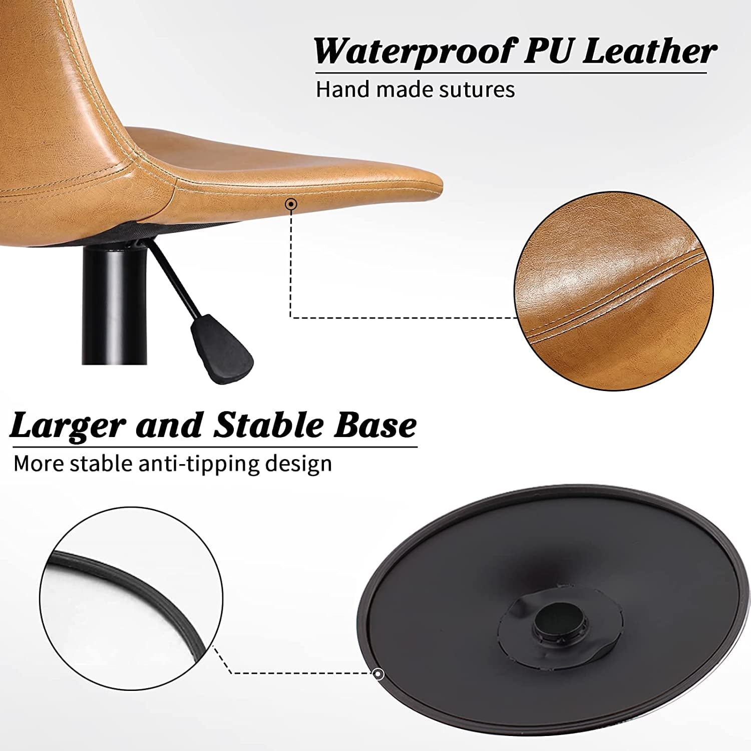 Waleaf Swivel Counter Height Bar Stools Set of 2,Adjustable PU Leather Dining Barstools with Footrest