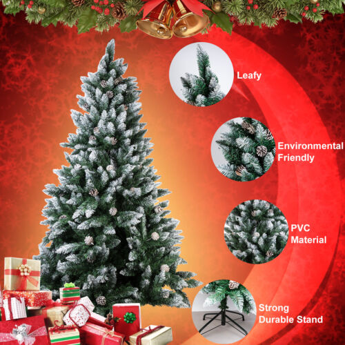 1.2M-2.1M Artificial Christmas Tree Snow Flocked Pine Cone Holiday Xmas Decor US