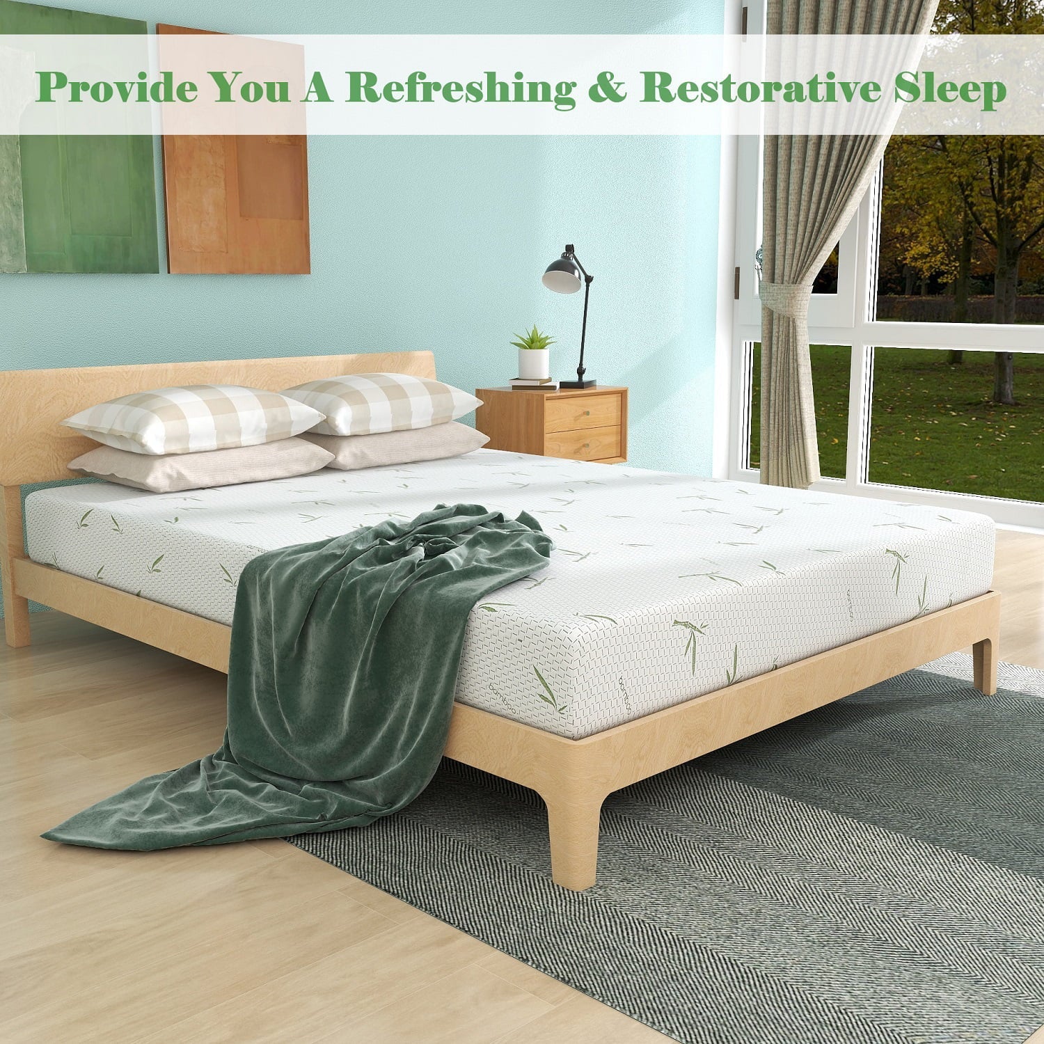 Mattress,Smiaoer 8 inch Memory Foam Mattress Bed in a Box,Medium Firm with Soft Bamboo Cover,Made in USA