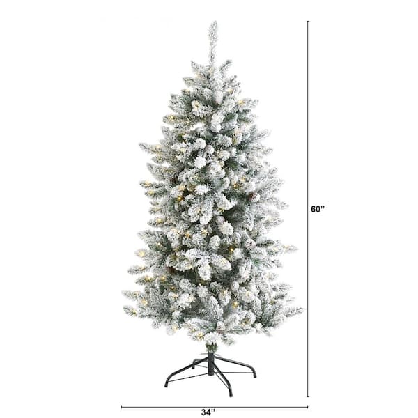 5 ft. Pre-Lit Flocked Livingston Fir Artificial Christmas Tree with Pine Cones and 200 Clear Warm LED Lights