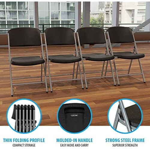 LIFETIME Commercial Grade Folding Chairs, 4 Pack, Black/Silver