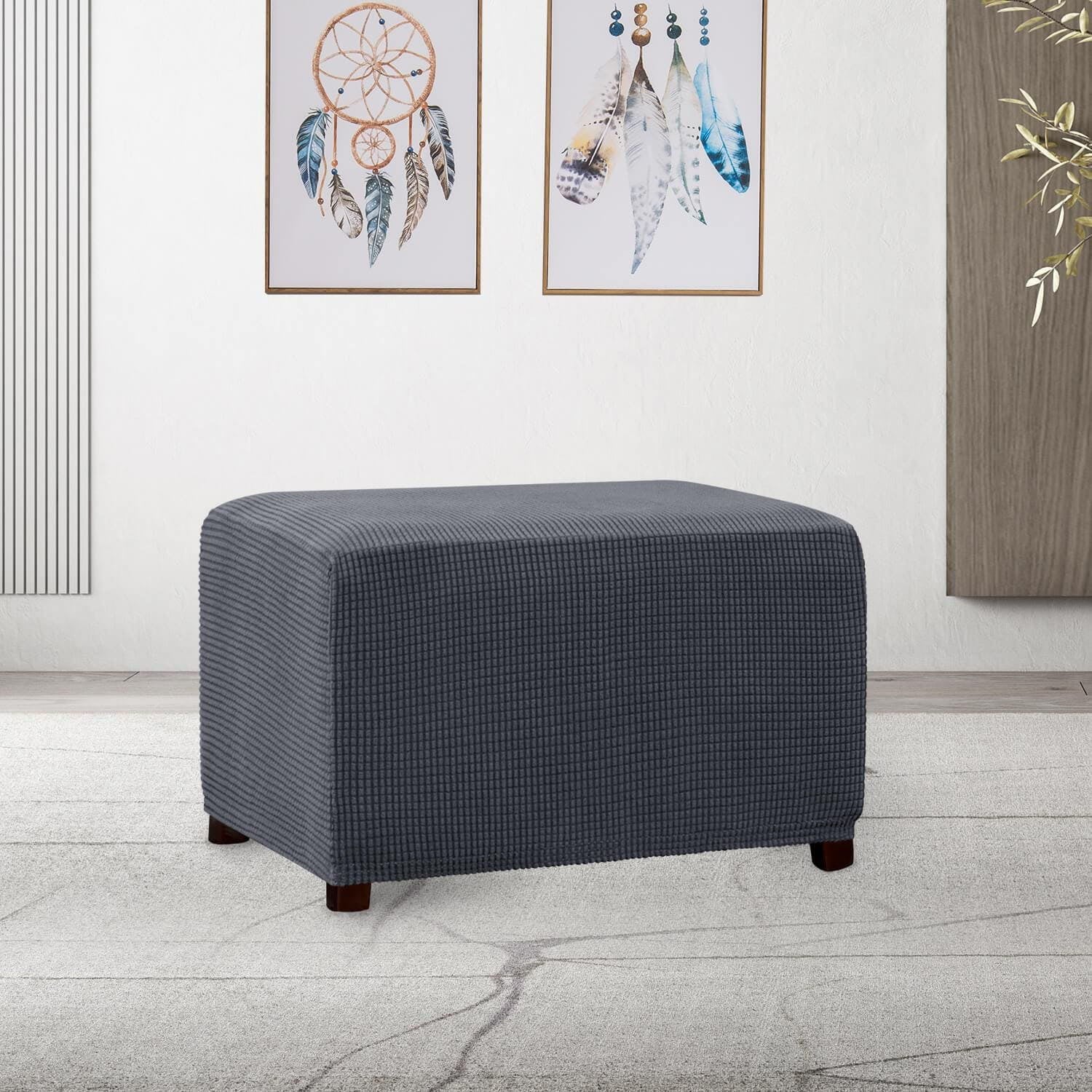 Subrtex Stretch Textured Grid Oversized Ottoman Slipcover, Light Gray