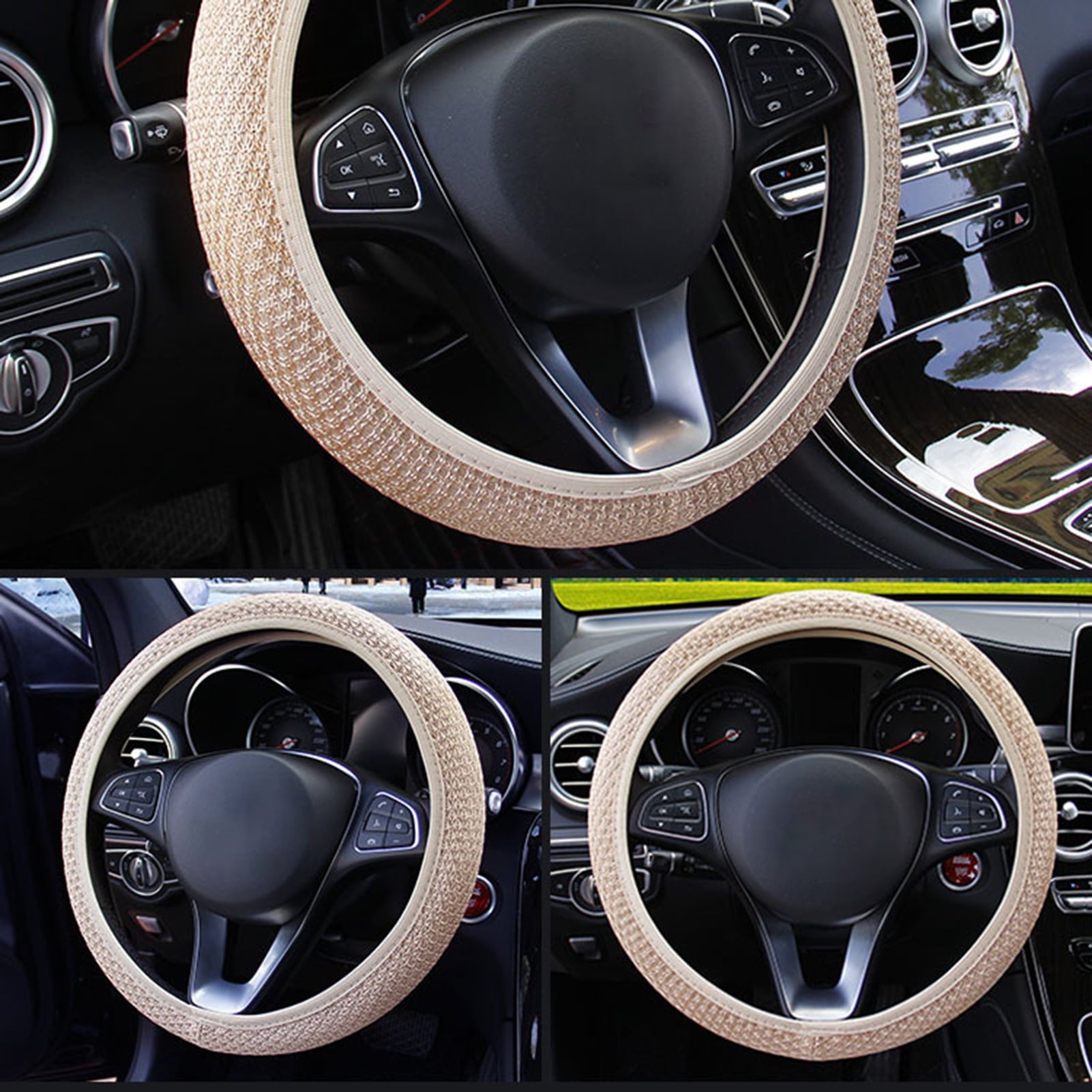Happy Date Universal Vehicle Steering Wheel Cover, Ice Silk Breathable Microfiber Non-Slip, Warm in Winter and Cool in Summer, Steering Wheel Cover for Men and Women