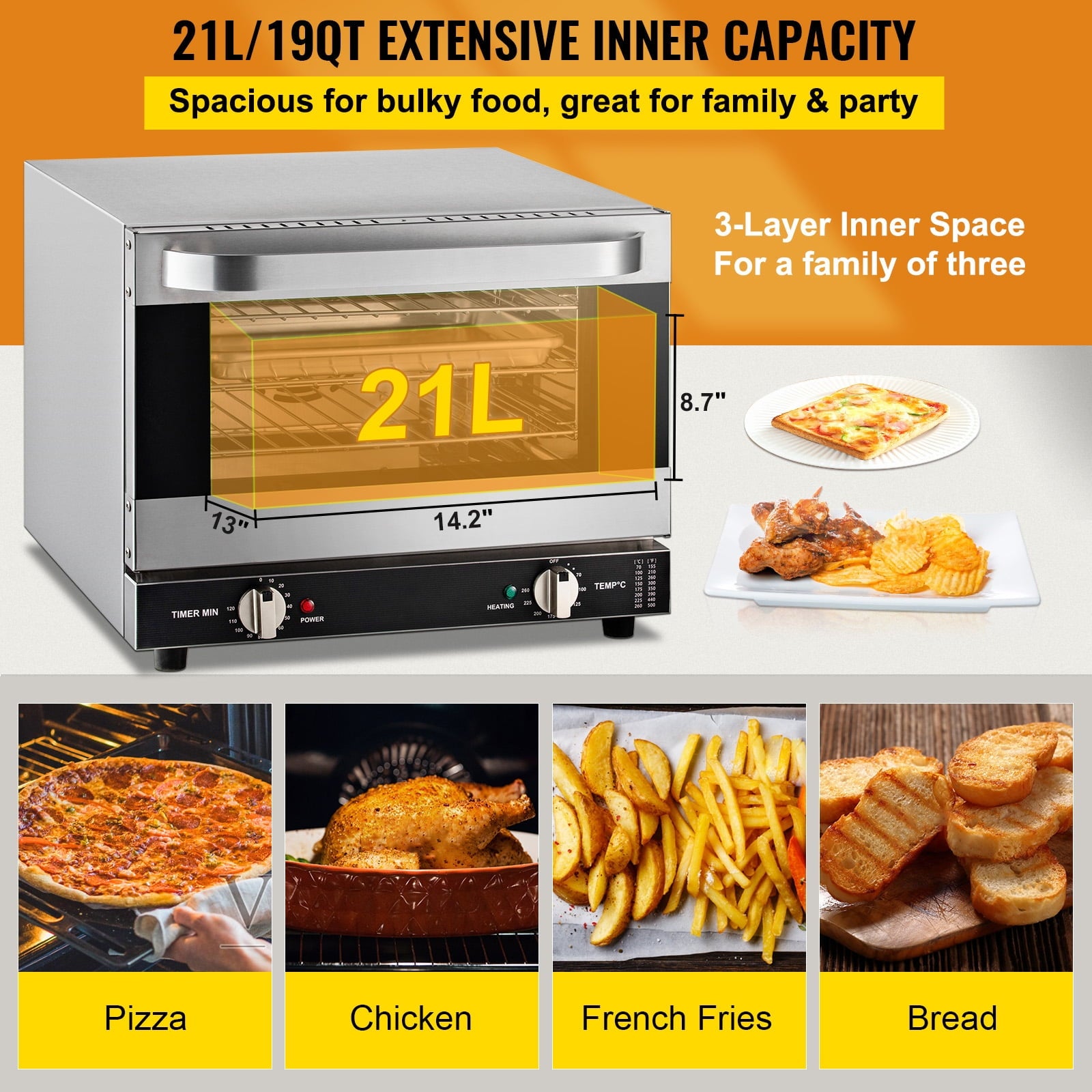 BENTISM Countertop Convection Oven Commercial Toaster Baker Stainless 19Qt 120V