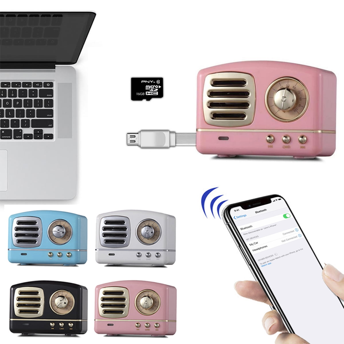 Zunammy 80s Style Retro Vintage Mini Bluetooth Speaker | Small and Easy to Carry - White