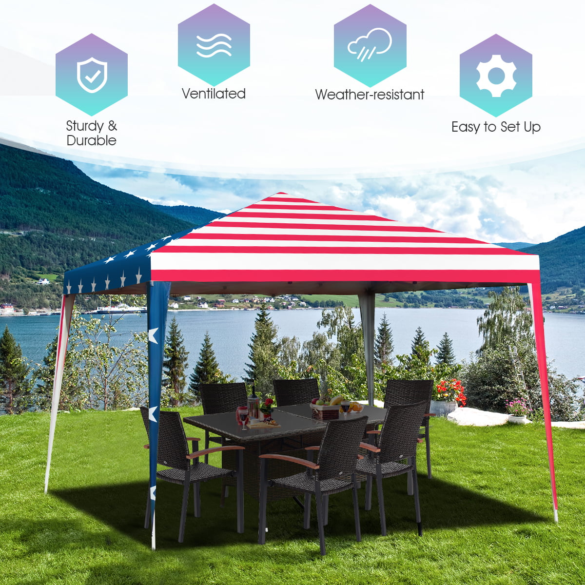 Costway 10'x10' Folding Pop Up Tent Gazebo Canopy Mesh Sidewall