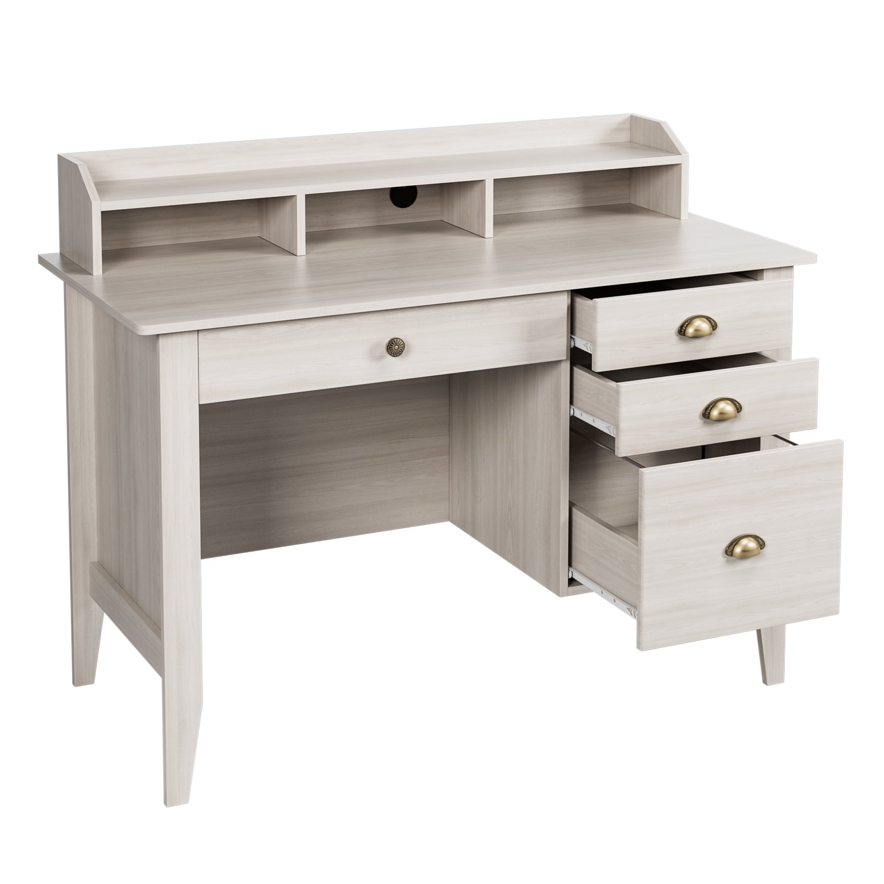 Homfa 47 in Computer Desk, Home Office Writing Table with 4 Drawers and Hutch Shelf, Sturdy Desk with Spacious Desktop, Oak White Finish