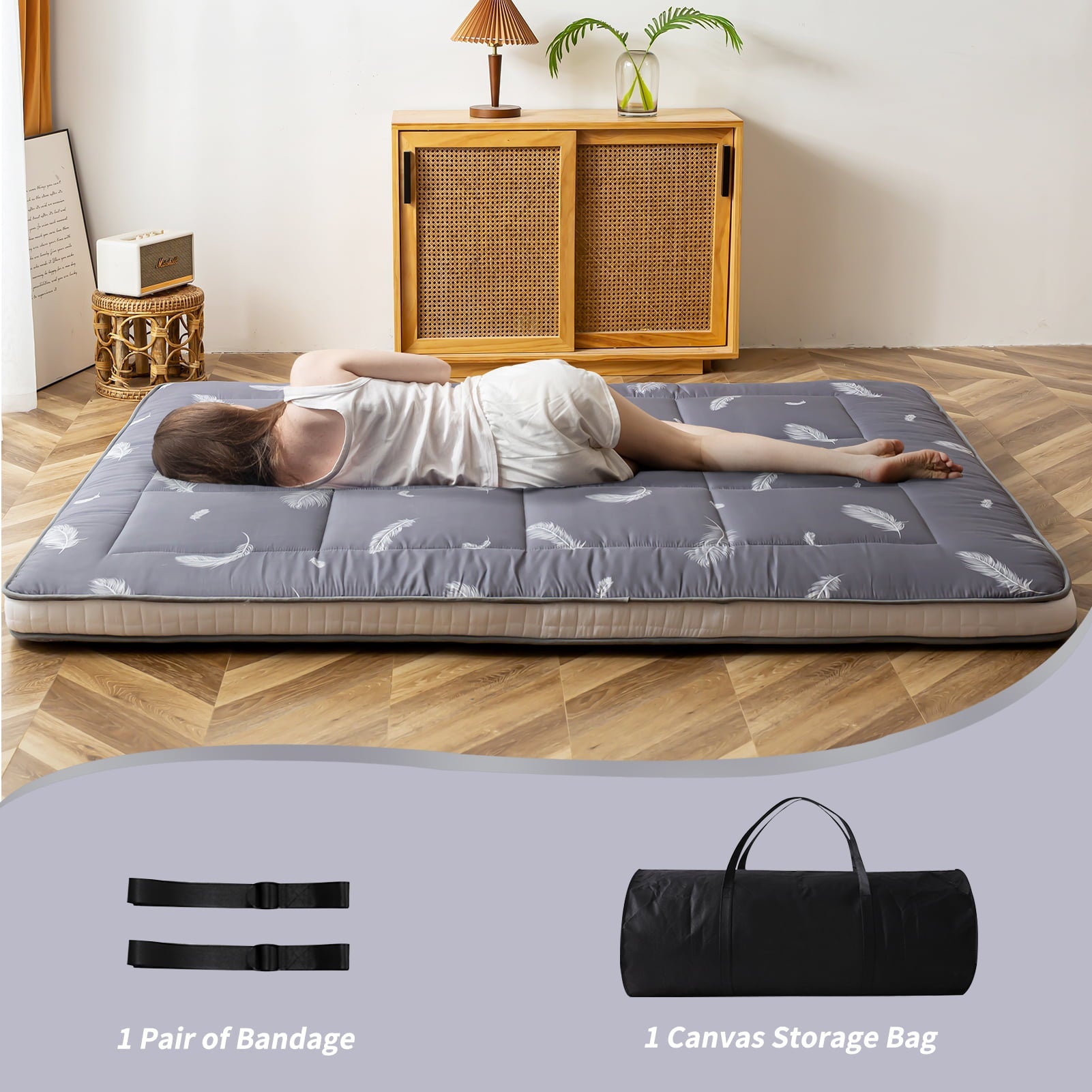 Extra Thick Futon Floor Mattress, Padded Japanese Folding Roll Up Mattress Sleeping Pad, Foldable Camping Portable Mattress Shikibuton
