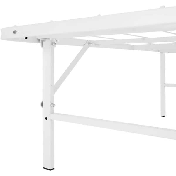 White, Foldable Metal Bed Frame, Queen, Platform Bed - Mattress Foundation - Box Spring Replacement
