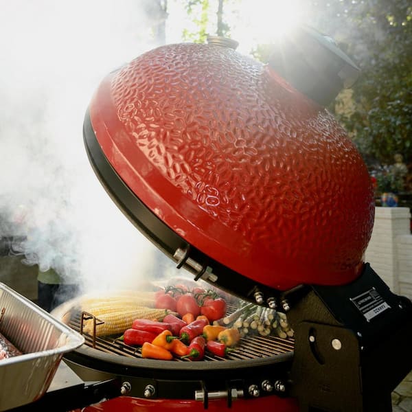 Big Joe II 24 in. Charcoal Grill in Red with Cart, Side Shelves, Grate Gripper, and Ash Tool