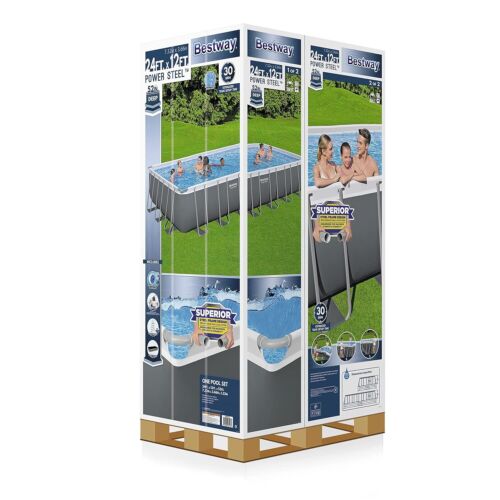 Bestway Power Steel 24' x 12' x 52" Rectangular Metal Frame Above Ground Swimm