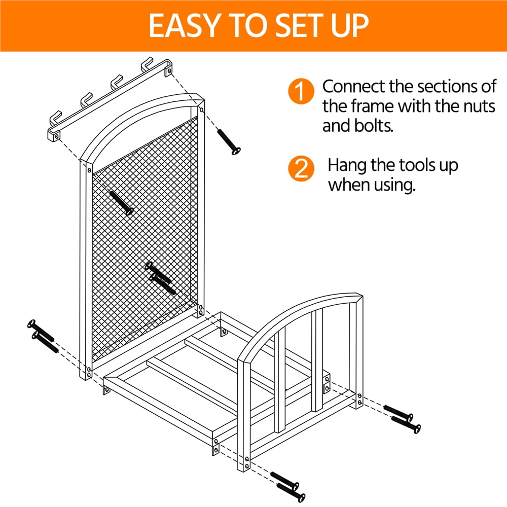 Topeakmart Firewood Rack Firewood Log Holder Rack Fireplace Tool Rack with 4 Tools, Black