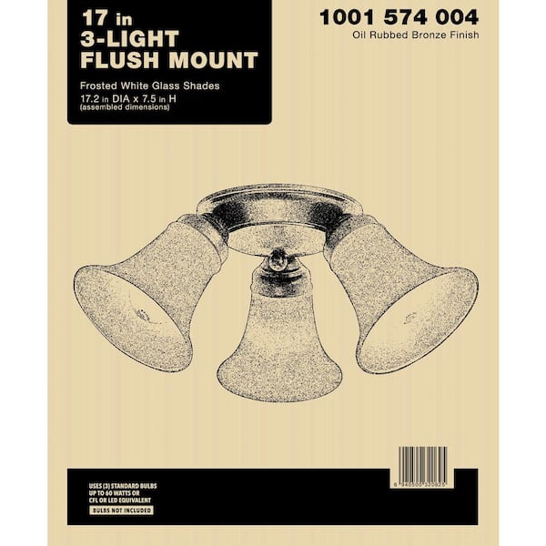 17.5 in. 3-Light Oil Rubbed Bronze Flush Mount