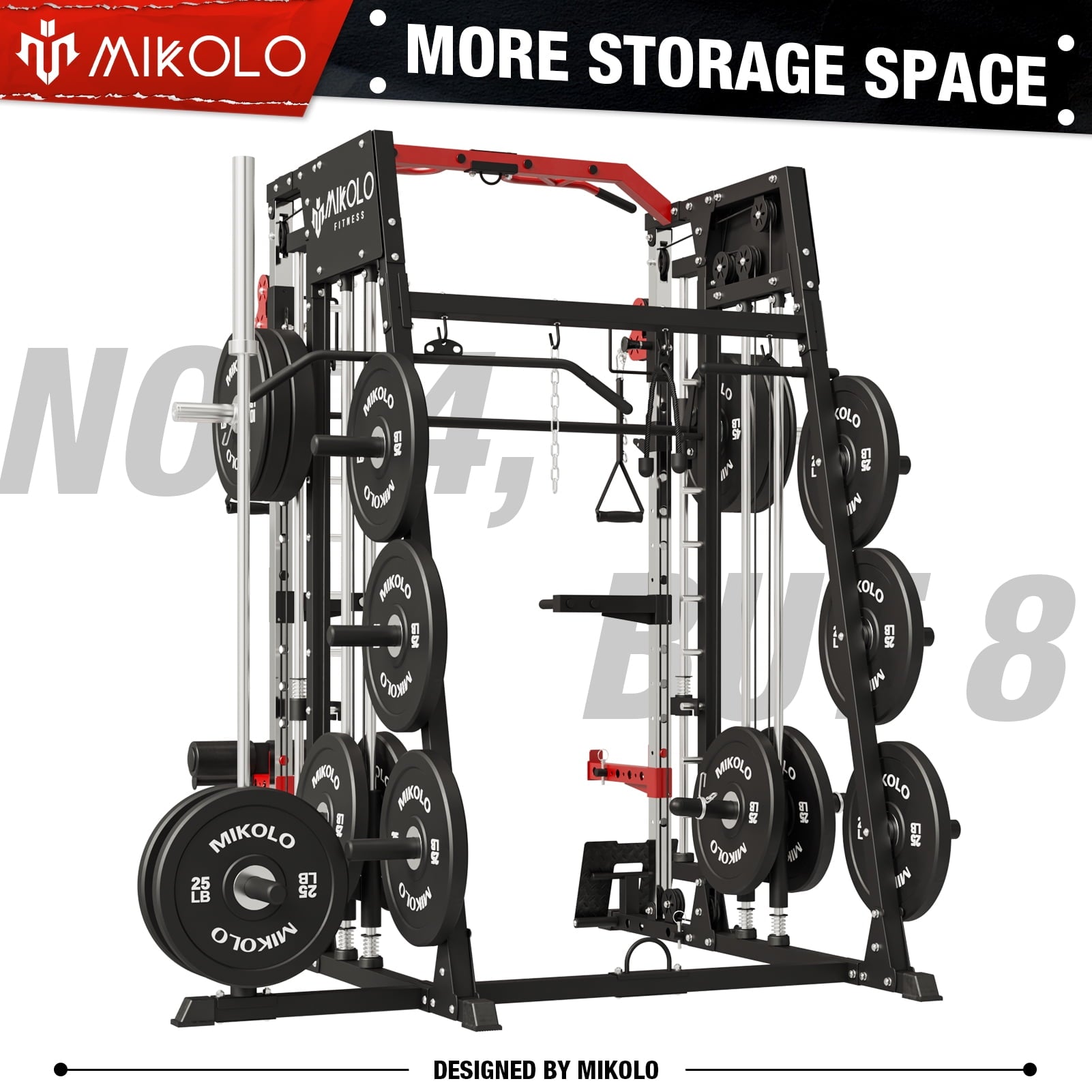 Mikolo Smith Machine Home Gym, 2200 lbs Power Rack Cage with Cable Crossover, Weight Bar, 360° Landmine, Barbell Holders and Other Attachments, Total Body Strength Training Cage