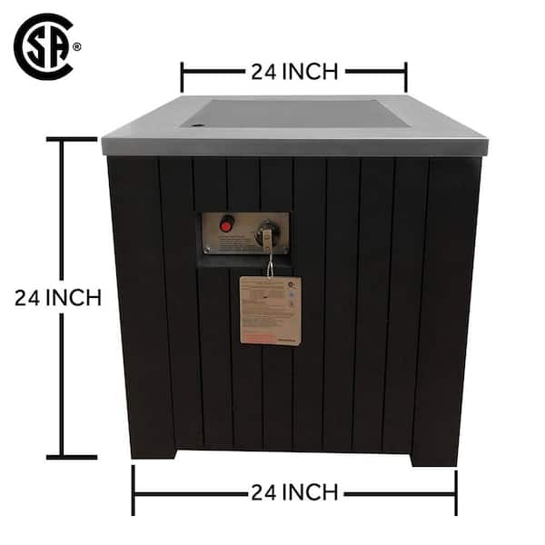 TT 24 in. x 24 in. Square Stainless Steel Chat Propane Black Fire Pit Table with Cover