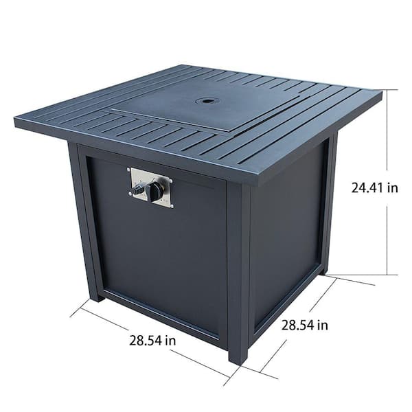 28 in. W x 24 in. H Black Square Metal Outdoor Patio Fire Pit Table