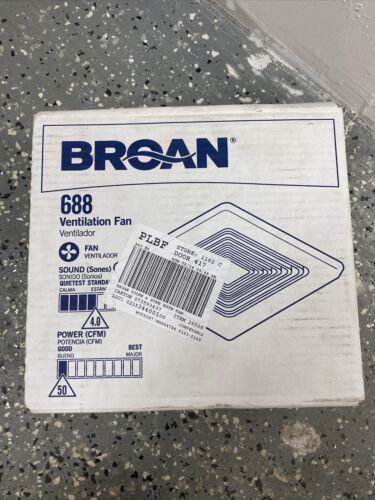Broan 688 Ceiling and Wall Mount Fan 50 CFM 4.0 Sones White Plastic Grille...