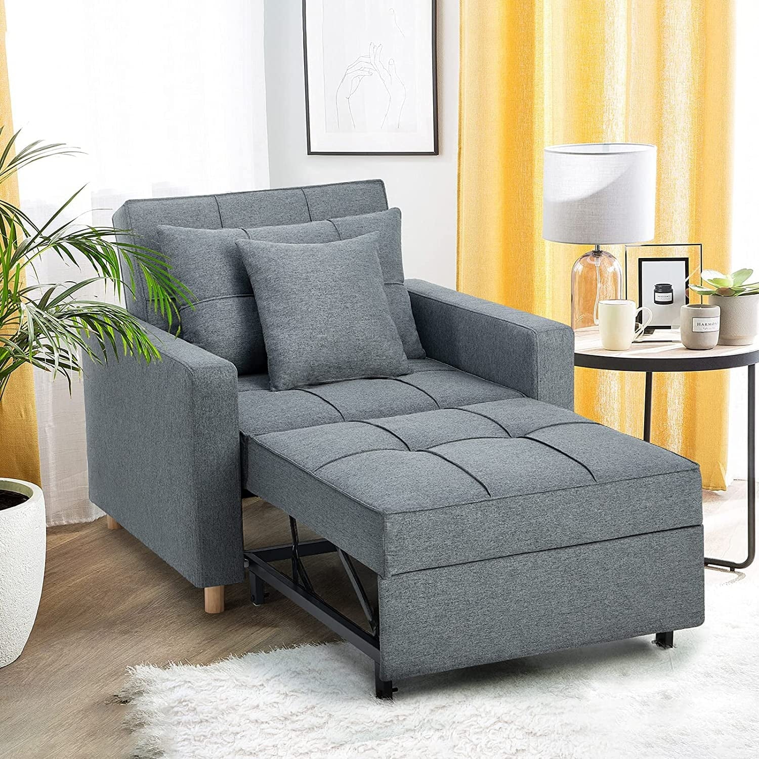 YODOLLA 3-in-1 Futon Sofa Bed Chair,Convertible Sofa Sleeper-Dark Gray