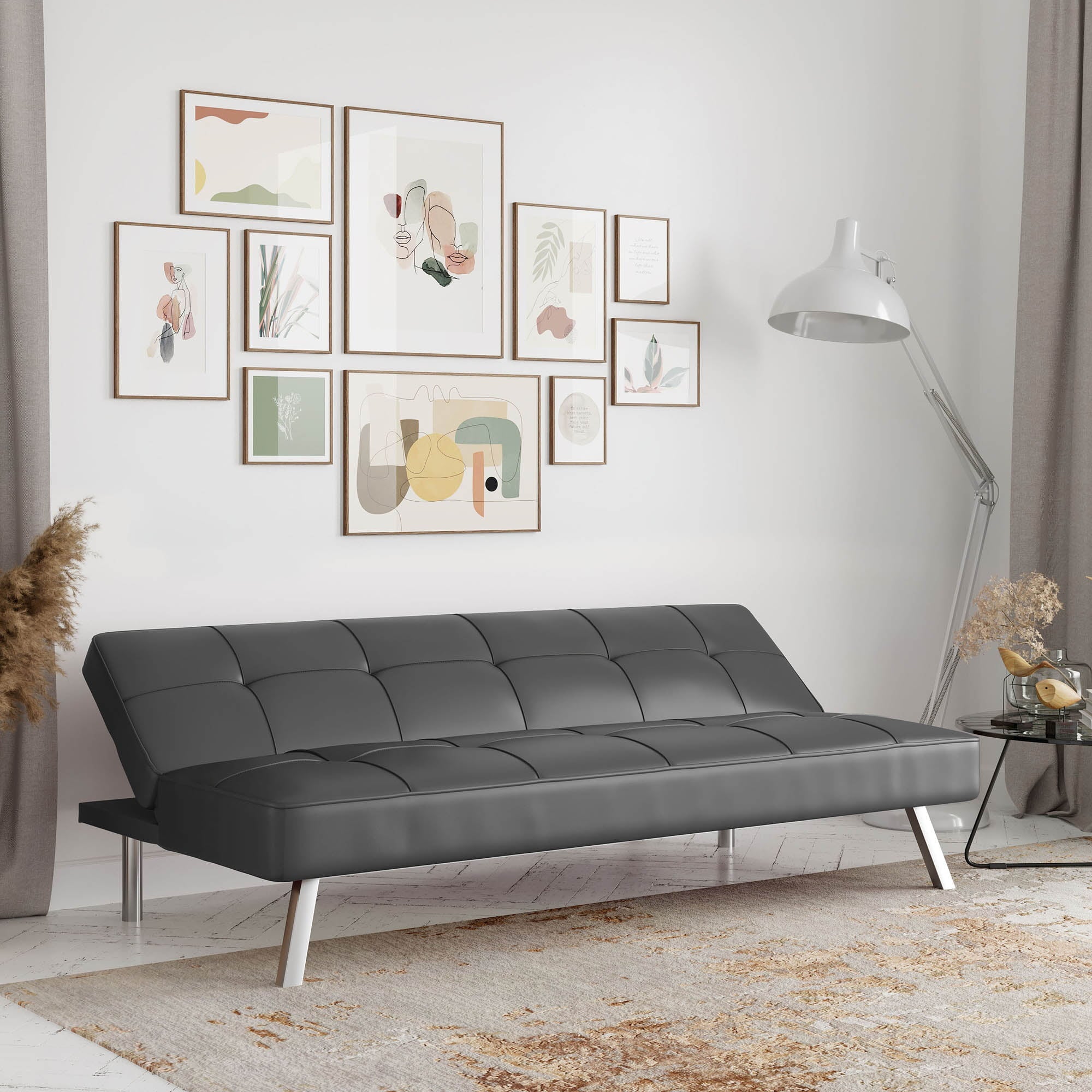 Serta Chelsea Modern Futon, Dark Grey Faux Leather