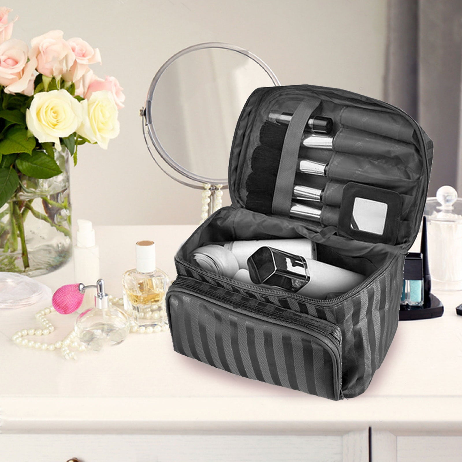 EEEkit Portable Makeup Travel Case, Waterproof Toiletry Storage Bag with Mirror for Women