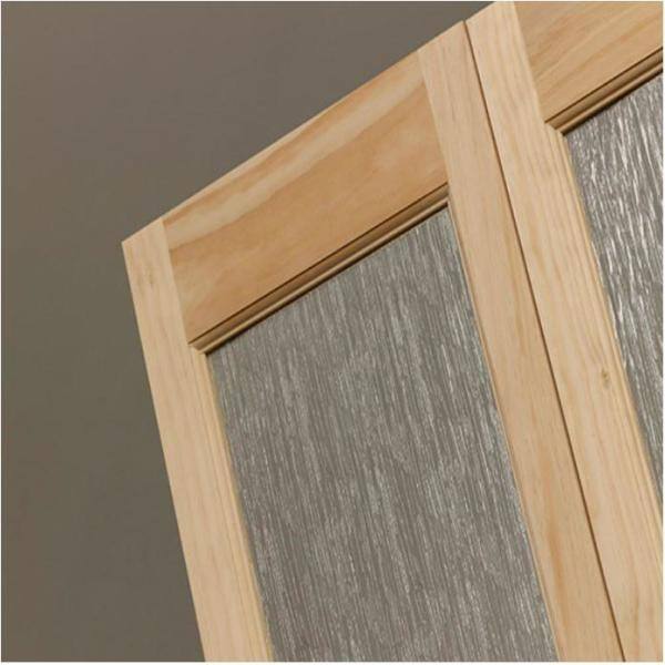 32 in. x 80 in. Rain Glass Over Raised Panel 1/2-Lite Pine Interior Wood Bi-Fold Door