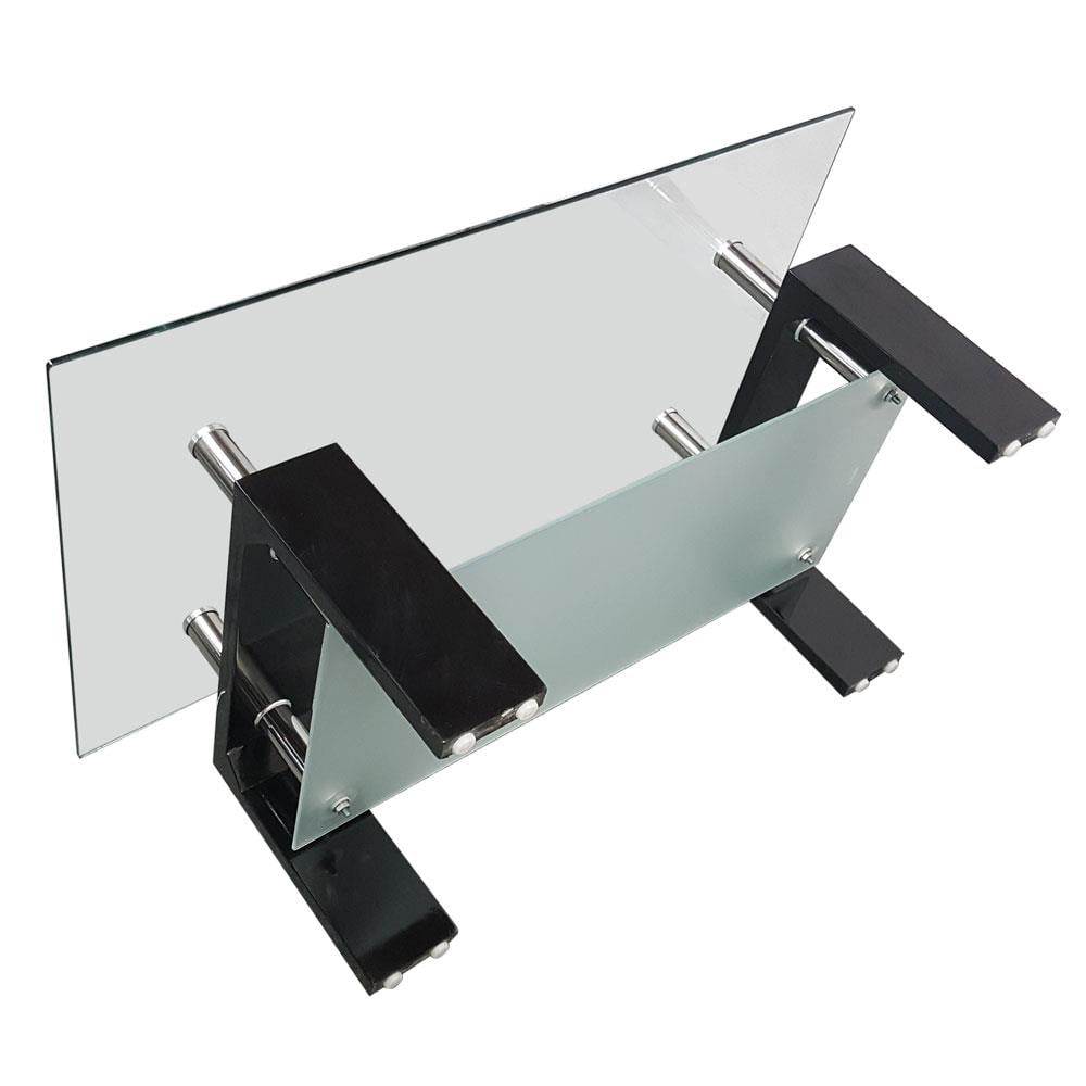 Ktaxon Rectangular Glass Coffee Table Shelf Wood Living Room Furniture Chrome Base,Black