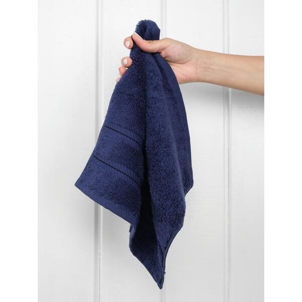 American Soft Linen Washcloth Set 100% Turkish Cotton 4 Piece Face Hand Towels for Bathroom and Kitchen - Navy Blue