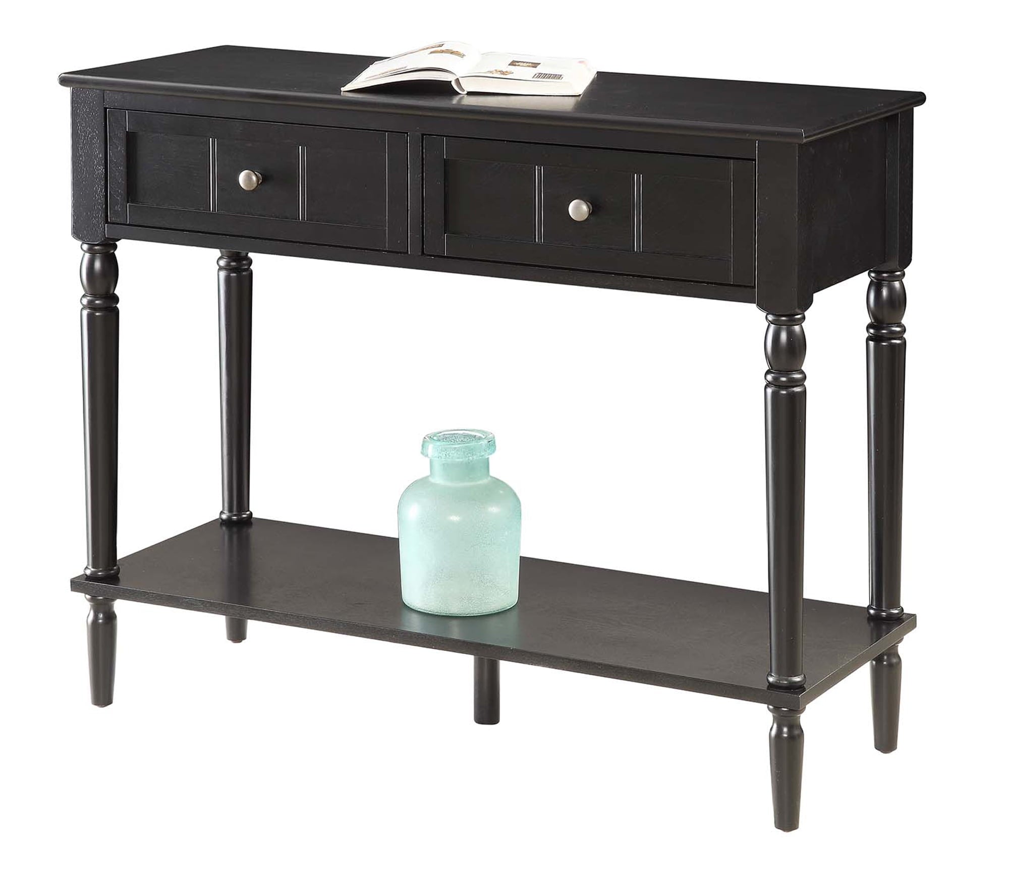 Convenience Concepts French Country 2 Drawer Hall Table with Shelf, Black