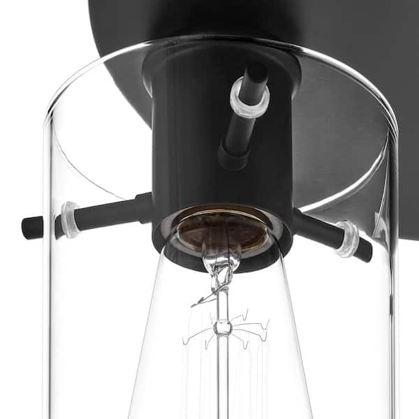 Regan 11.75 in. 3-Light Matte Black Flush Mount with Clear Glass Shades