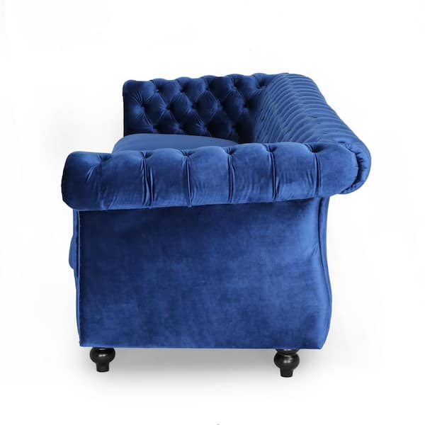 Sommerville Navy Blue Velvet 3-Seater Chesterfield Sofa with Flared Arms