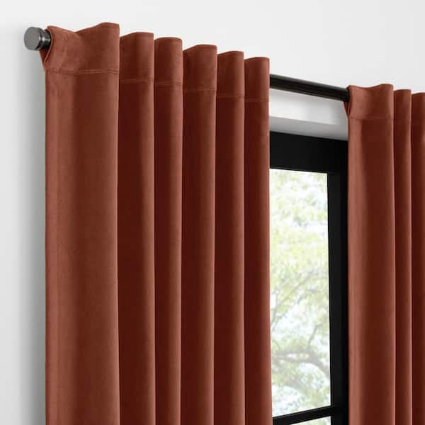 Luxury Cotton Velvet Copper Solid Cotton 96 in. L x 50 in. W 100% Blackout Single Panel Rod Pocket Back Tab Curtain