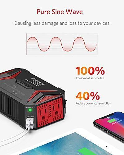 SUPER BESTEK 300Watt Pure Sine Wave Power Inverter Car Adapter DC 12V toAC 110V