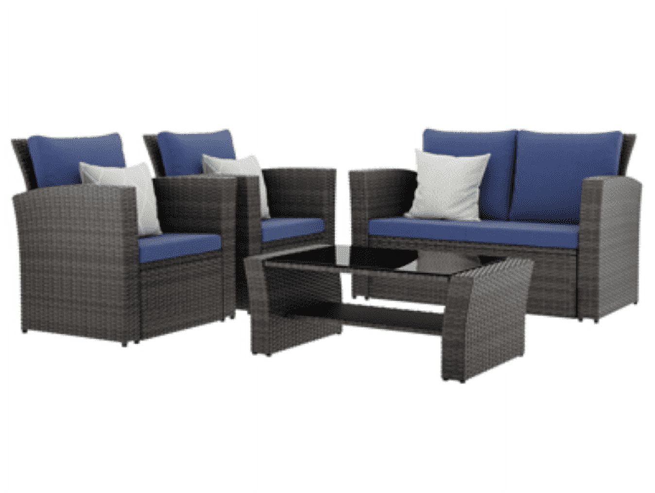 Superjoe Outdoor Patio Furniture Set 4 Pcs Wicker Sectional Conversation Sofa Steel Frame Rattan Couch with Coffee Table on Sale, Brown Rattan Beige Cushion