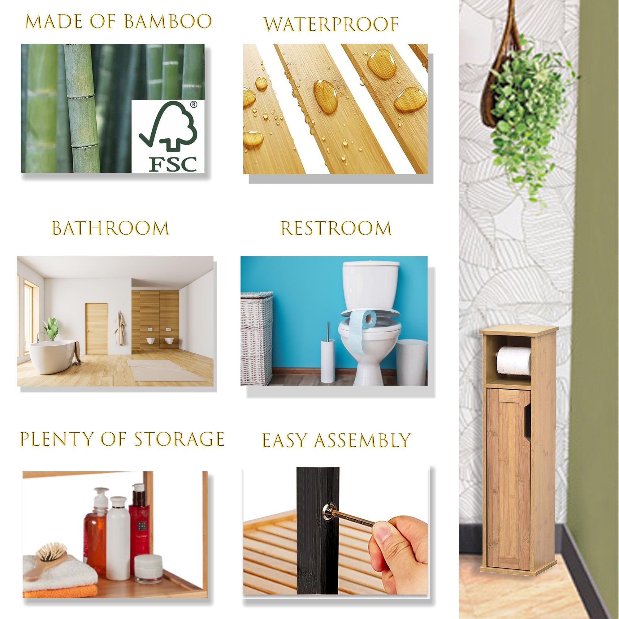 Toilet Paper Holder Stand Cabinet Mahe Bamboo - Wood