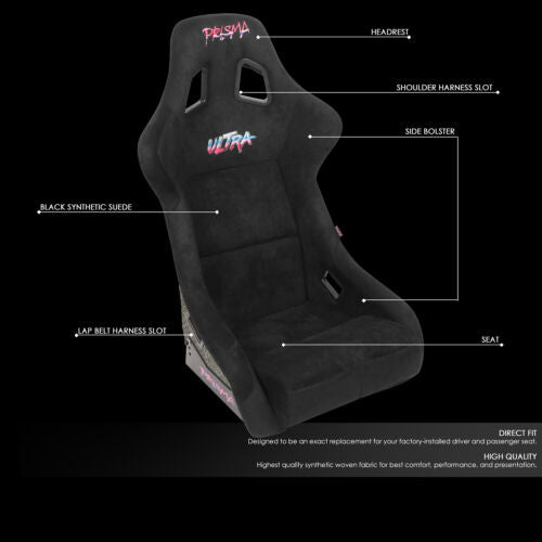 NRG FRP-302BK-ULTR<wbr/>A Prisma Fixed Back Fiberglass Bucket Racing Seat Alcantara