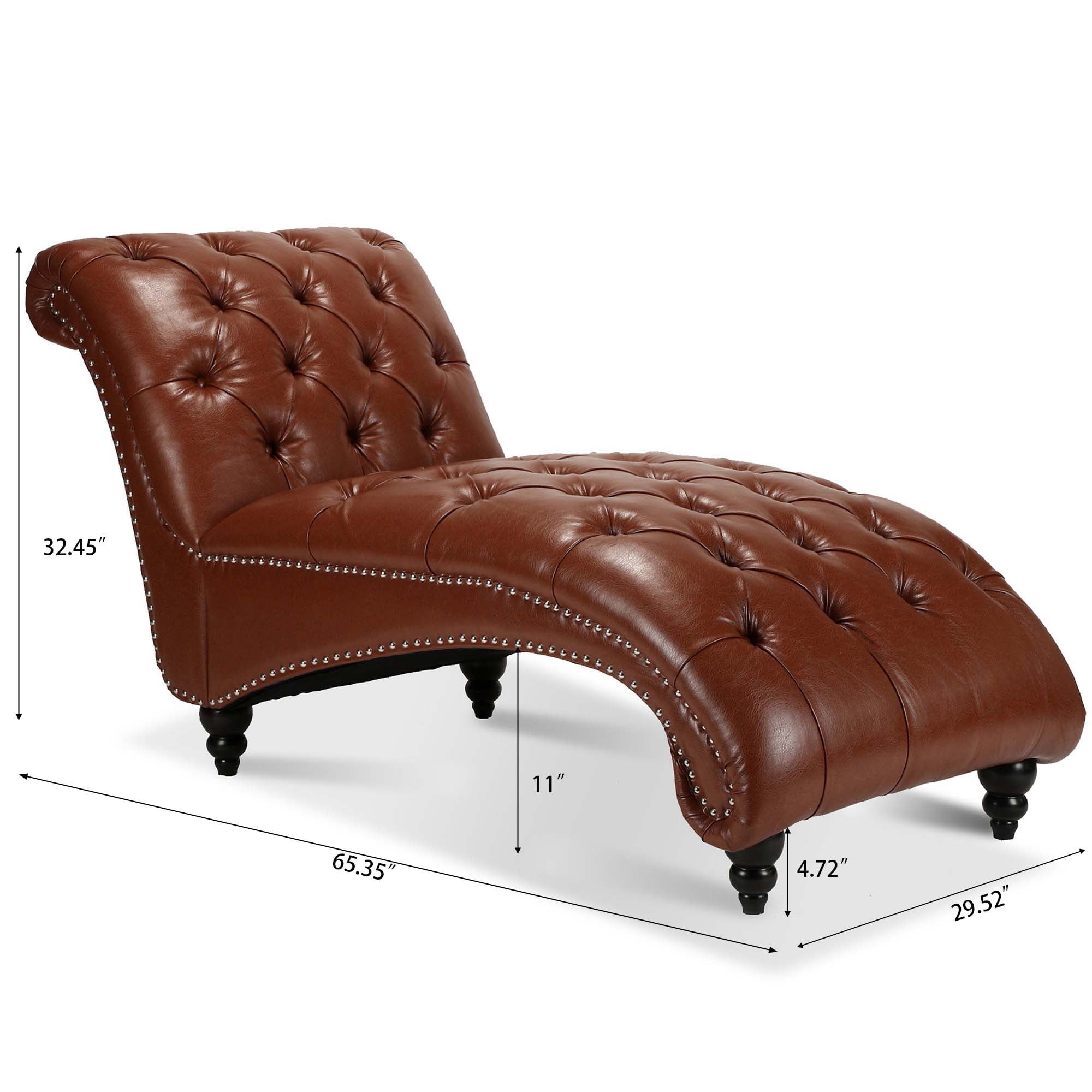 Button-Tufted Chaise Lounge Upholstered Chair Indoor Leisure Sofa Couch with Nailhead Trim and Turned Legs for Indoor Living Room Bedroom, Brown