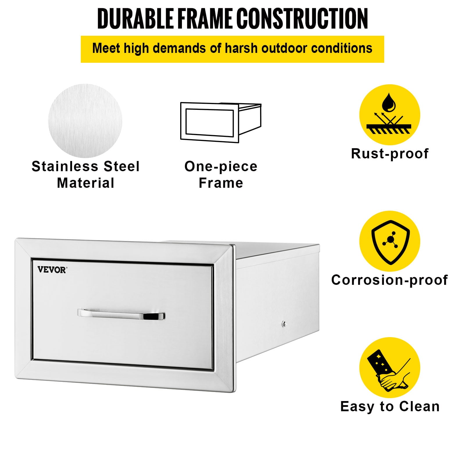 14x8.5 inch Outdoor Kitchen Drawers Stainless Steel, Flush Mount Double Drawers,14Wx8.5Hx23D inch, with Stainless Steel Handle, BBQ Drawers for Outdoor or BBQ Island