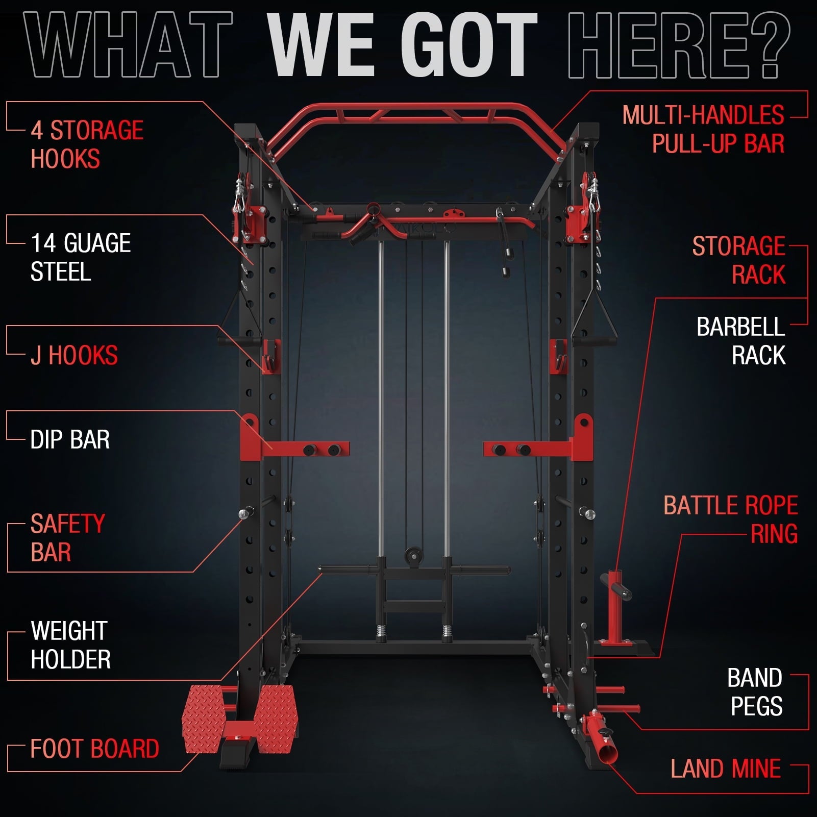 Mikolo Power Rack Cage, 1500LBS Weight Cage with 800LB Capacity Adjustable Weight Bench and 1500LBS Capacity Barbell Combo