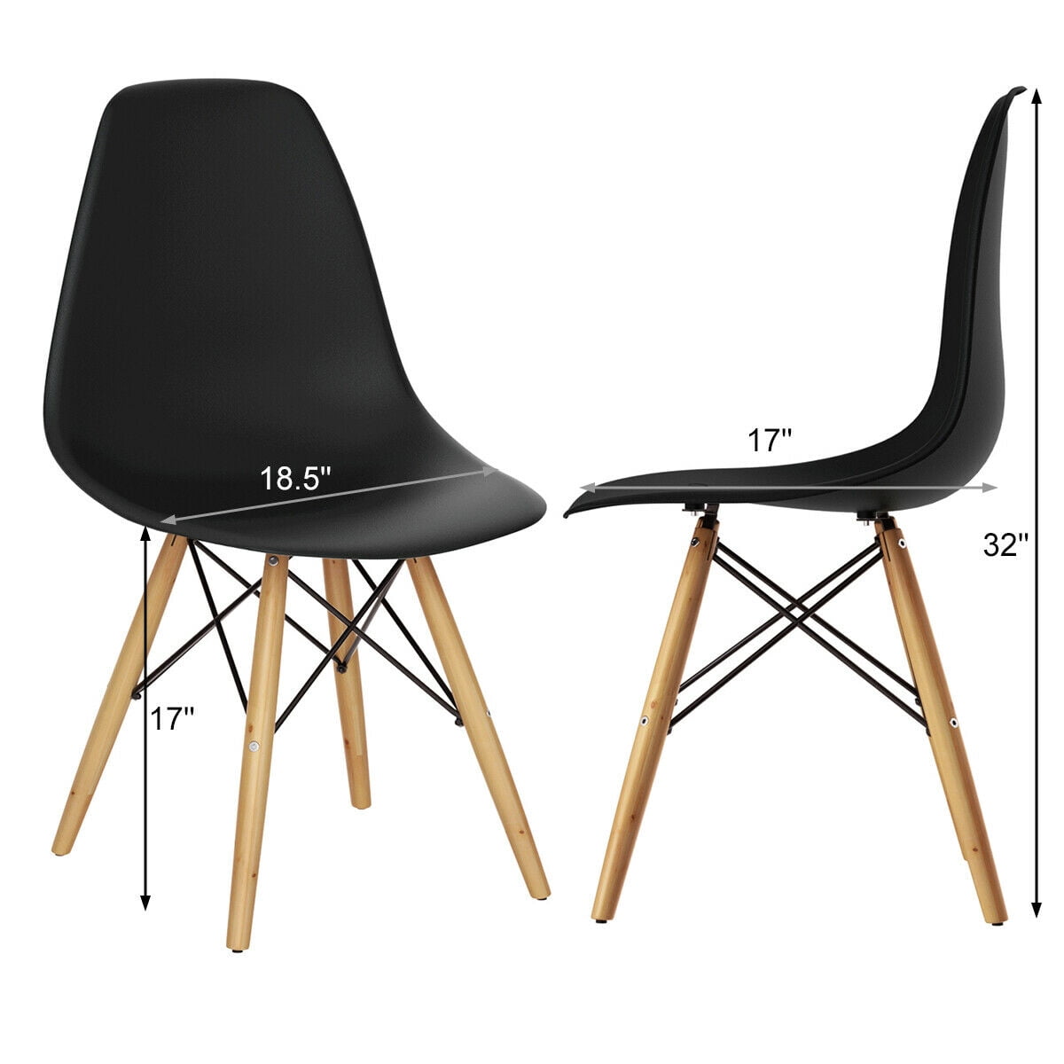 Gymax Set of 2 Modern Dining Side Chair Armless Home Office w/ Wood Legs Black
