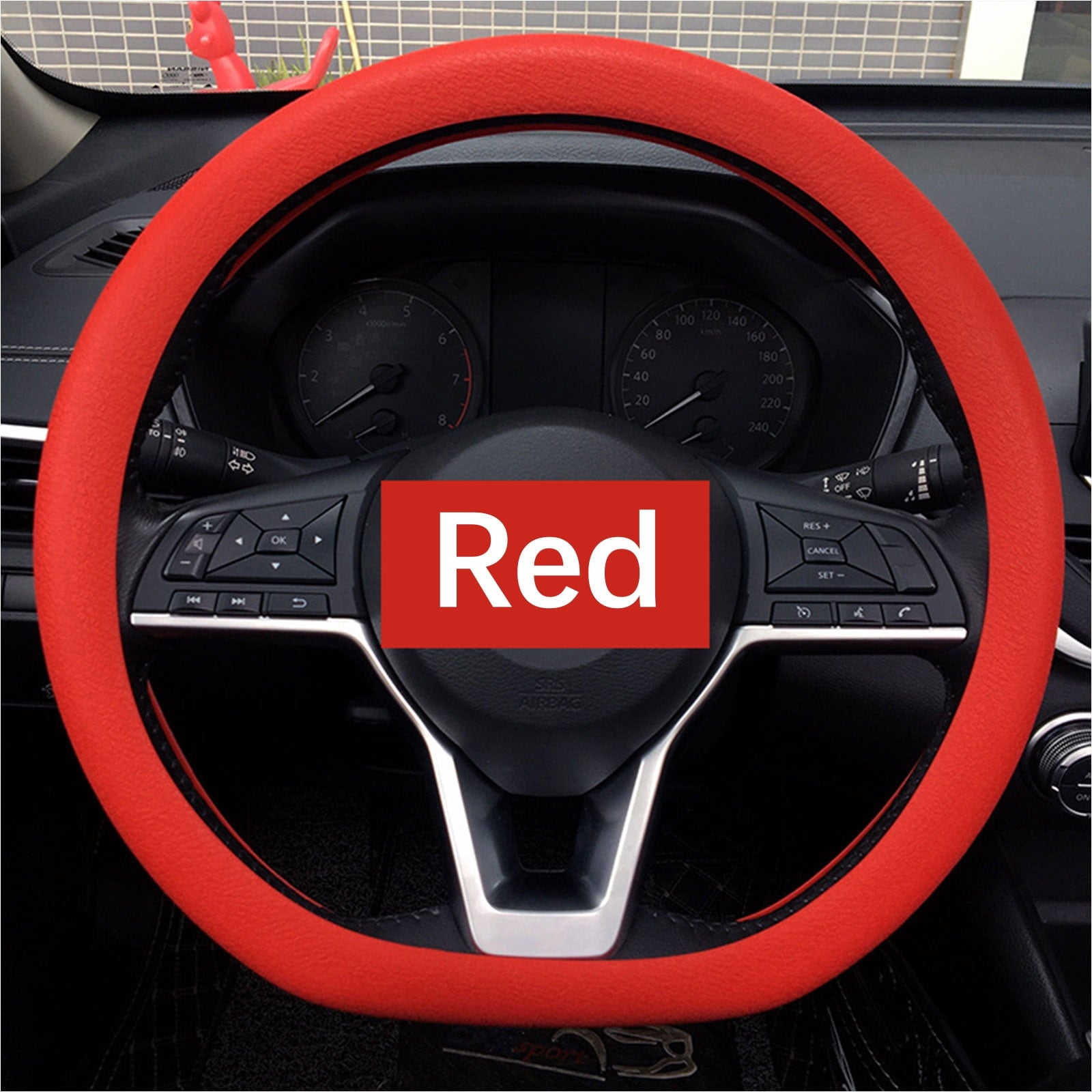XMMSWDLA Elastic Stretch Steering Wheel Cover,Warm in Winter and Cool in Summer, Universal 13 inch, Microfiber Breathable Ice Silk, Anti-Slip, Odorless, Easy Carry red