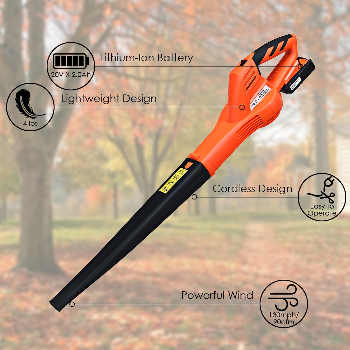 Costway 20V 2.0Ah Cordless Leaf Blower Sweeper 120 MPH Blower Battery & Charger Included