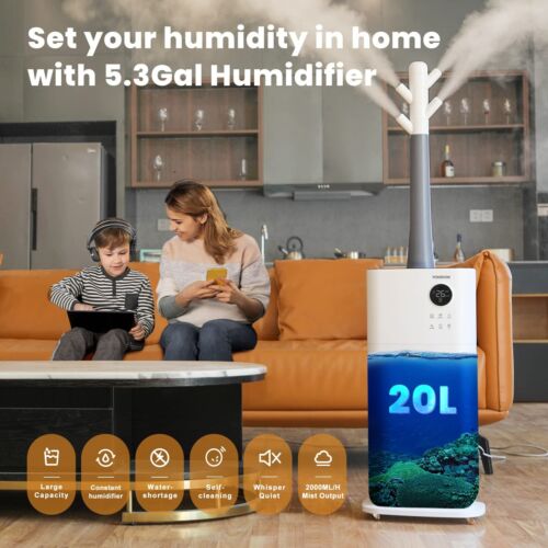 Humidifiers for Home Large Room-YOKEKON 2000 sq ft, 5.3Gal/20L Large Cool Mis...
