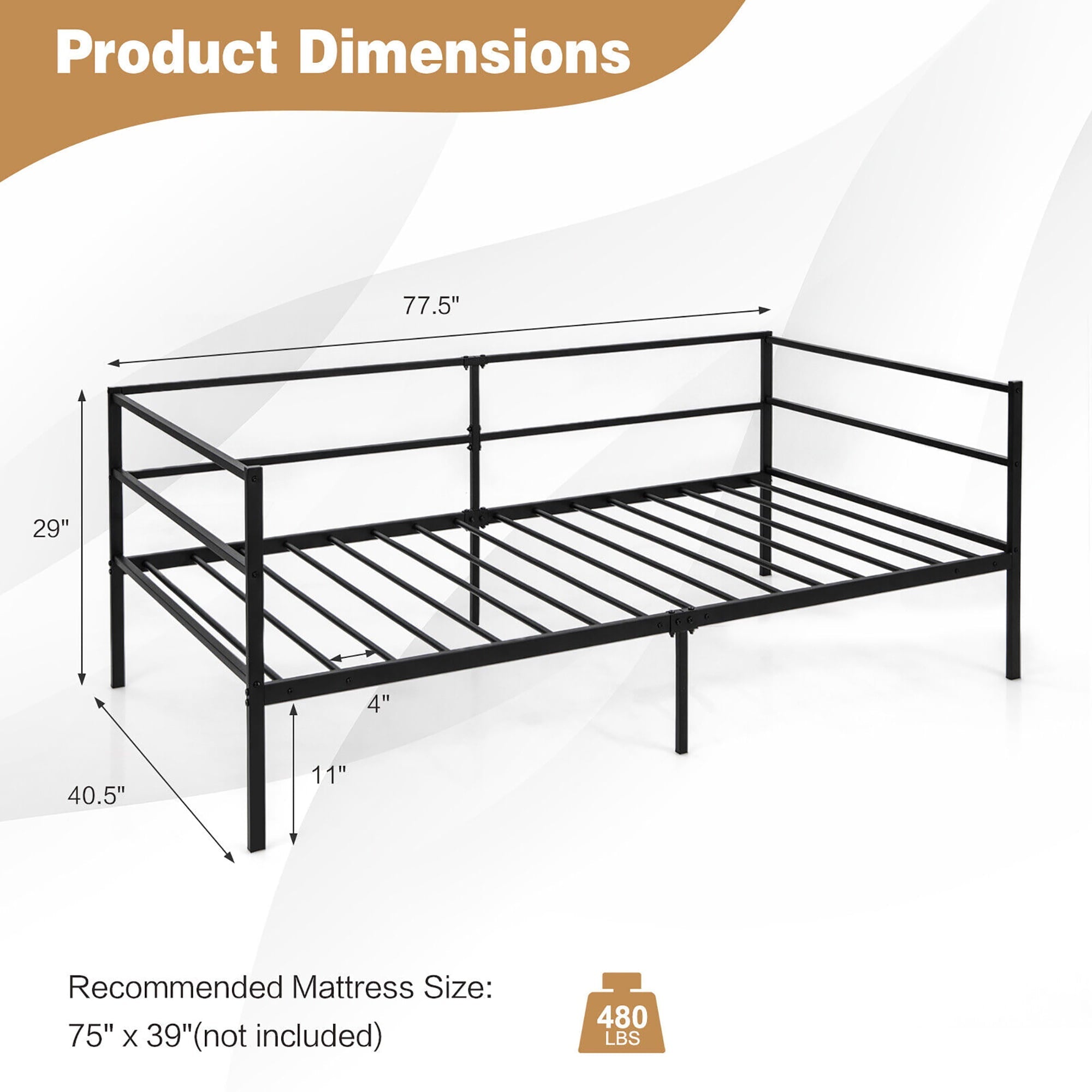 Gymax Twin Metal Daybed Frame Dual-use Platform Sofa Bed for Living Room Bedroom