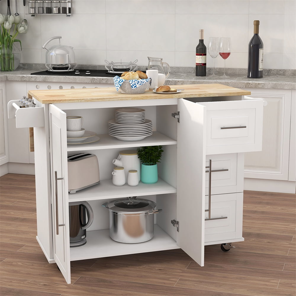 Upgraded Kitchen Island Cart with Drop-Leaf Tabletop and Locking Wheels, 43.7