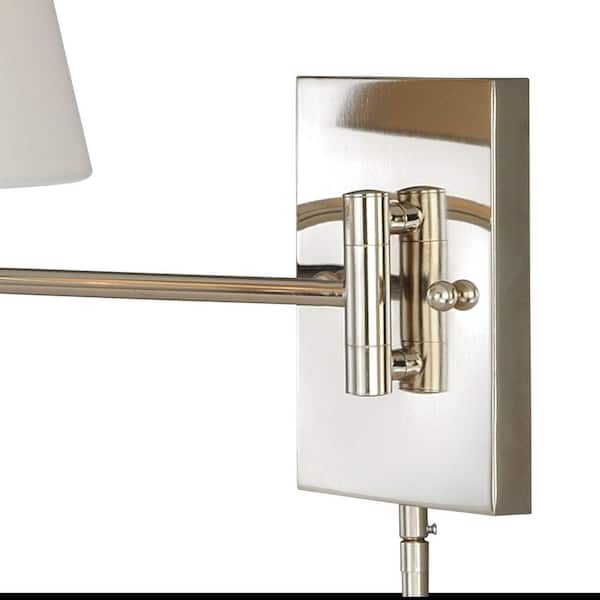 Chapeau Polished Nickel Plug-In Cone Motion Sensor Swing Arm Wall Lamp White Silk Shade