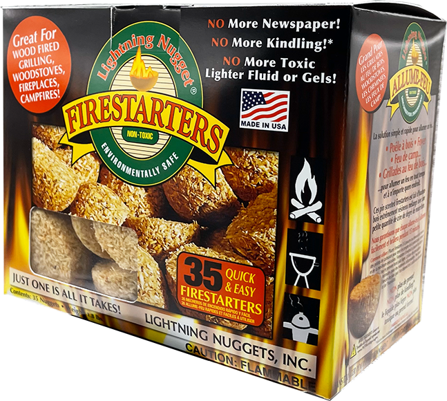 Lightning Nuggets - All Natural Fire Starters - Lightning Nugget 35 Count box with each nugget measuring 2 1/8